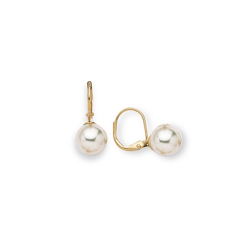 Boucles d'oreilles dormeuses en perles blanches 10 mm - Julia