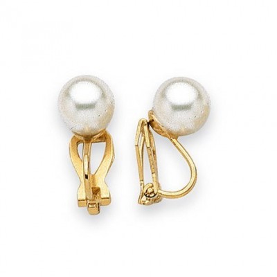 Boucles d'oreilles clip's, Perle blanche 8 mm de Majorque, femme - Santana