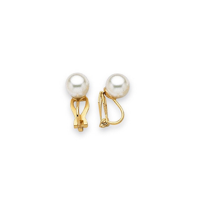 Boucles d'oreilles clip's, Perle blanche 8 mm de Majorque, femme - Santana