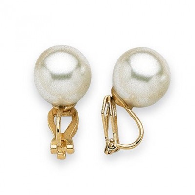 Boucles d'oreilles clip's, Perle blanche 12 mm de Majorque, femme - Santana