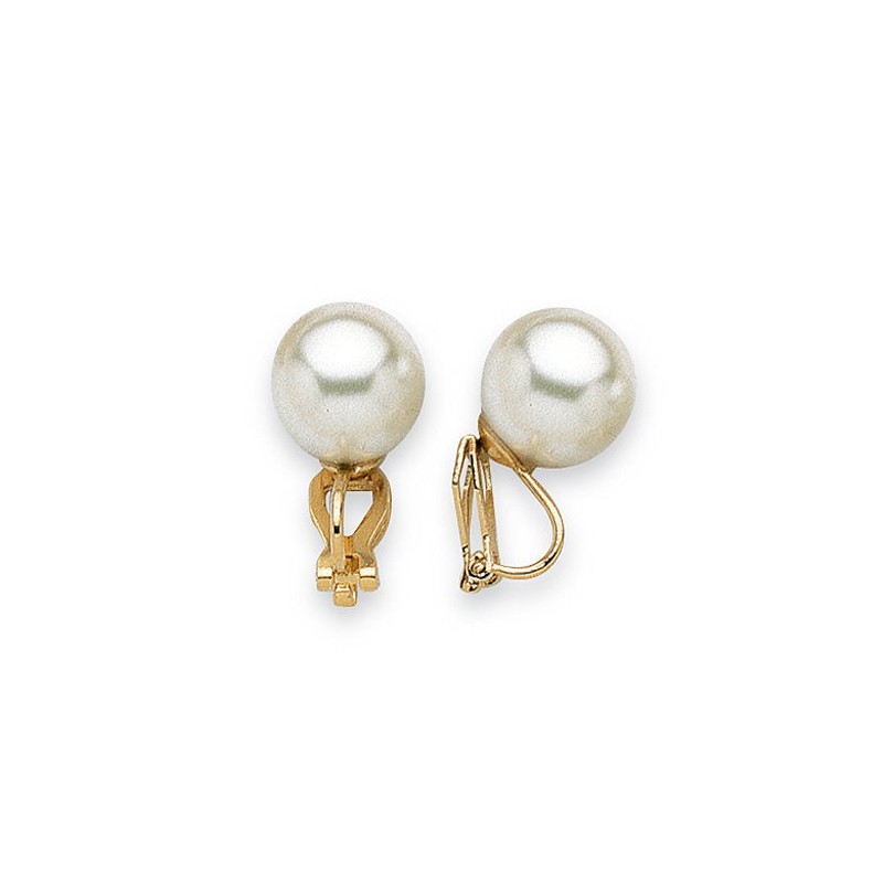 Boucles d'oreilles clip's, Perle blanche 12 mm de Majorque, femme - Santana