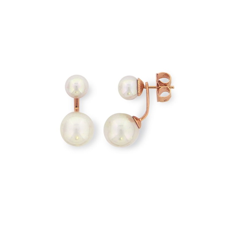 Boucles d'oreilles sous lobe, perle blanche et plaqué or rose - Inspiration