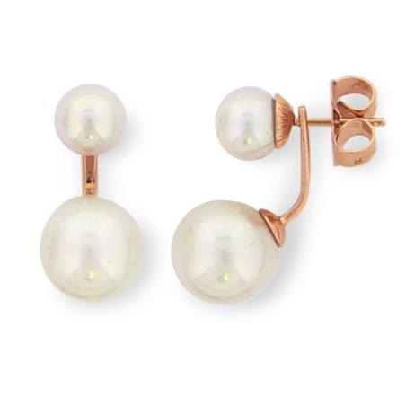 Boucles d'oreilles sous lobe, perle blanche et plaqué or rose - Inspiration