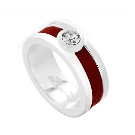 Bague créateur originale: Plaqué argent, cuir rouge & Swarovski - Chanko