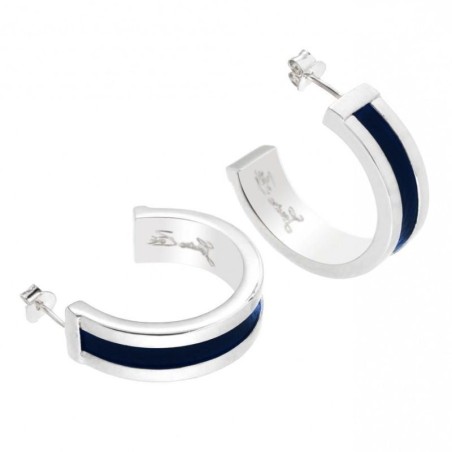 Boucles d'oreilles créateur: Créoles argent et cuir bleu par Zoé Bijoux - Chanko