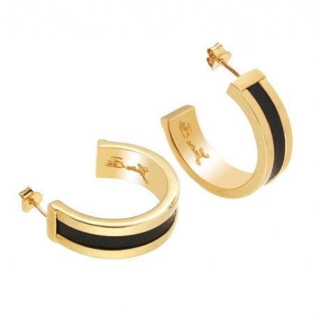 Boucles d'oreilles créateur: Créoles plaqué or et cuir noir par Zoé Bijoux - Chanko