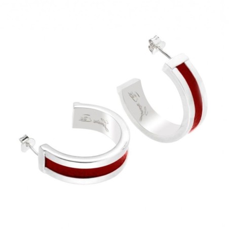 Boucles d'oreilles créateur: Créoles argent et cuir rouge par Zoé Bijoux - Chanko