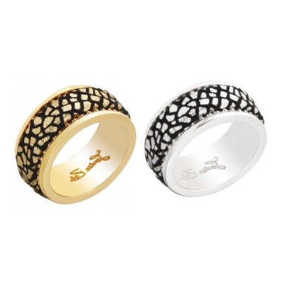 Bague créatrice, métal et cuir craquelé assorti, par Zoé Bijoux - Nina