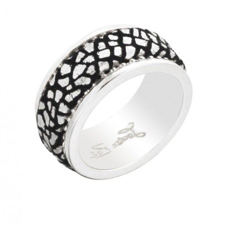 Bague créatrice, plaqué argent 925 et cuir craquelé assorti, par Zoé Bijoux - Nina