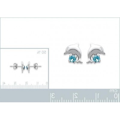 boucles d'oreilles fille en argent et cristal bleu, Dauphin - Lyn&Or Bijoux