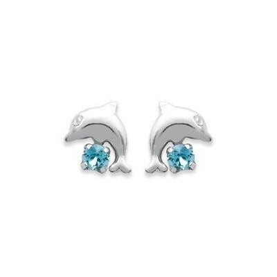 Boucles d'oreilles dauphin / pierre bleue, argent 925