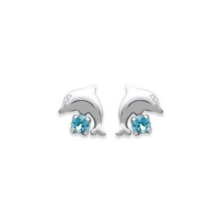 Boucles d'oreilles dauphin / pierre bleue, argent 925