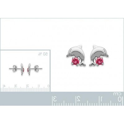 boucles d'oreilles fille en argent et cristal rose, Dauphin - Lyn&Or Bijoux