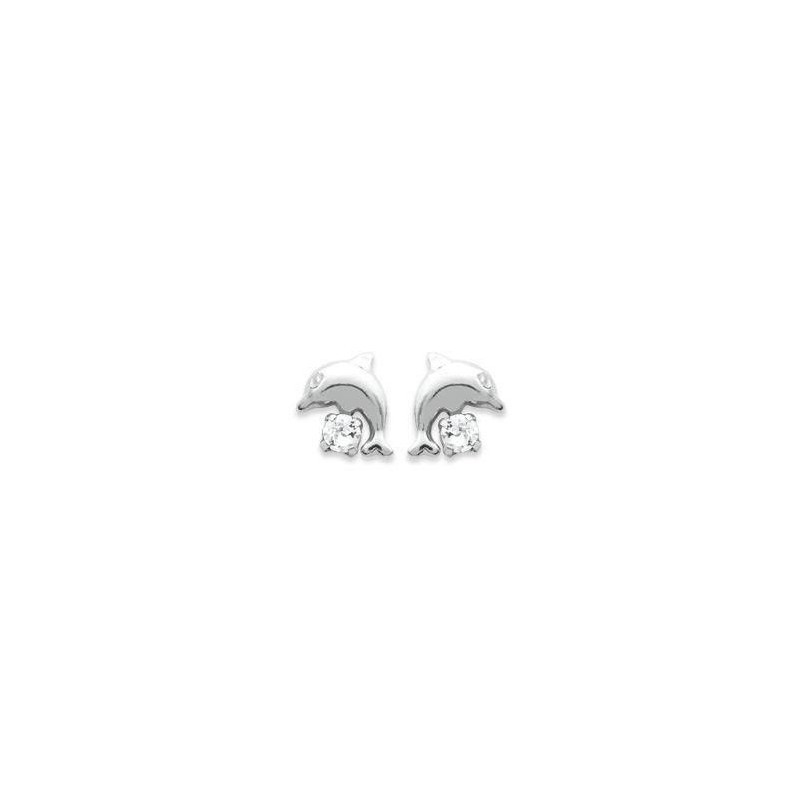 Boucles d'oreilles dauphin / pierre brillante, argent 925