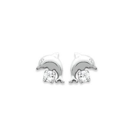Boucles d'oreilles dauphin / pierre brillante, argent 925