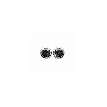 Boucles d'oreilles clou, pierre noire et argent serti clos, 2 mm