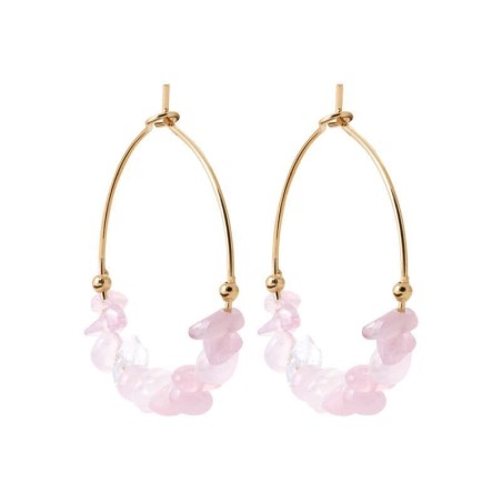 Créoles pierres naturelles quartz rose en plaqué or 30mm, femme