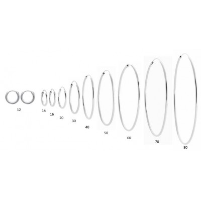 Créoles argent massif, Fil 2 mm, 12 à 80mm de diamètre - Mambo