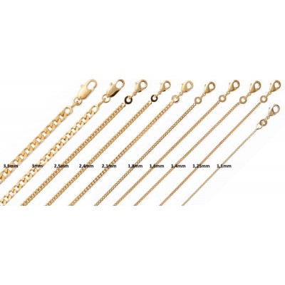 Chaîne plaqué or pour pendentif, Maille Gourmette, 10 largeurs, homme, femme, enfant, bébé