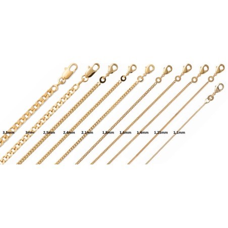 Chaîne plaqué or pour pendentif, Maille Gourmette, 10 largeurs, homme, femme, enfant, bébé