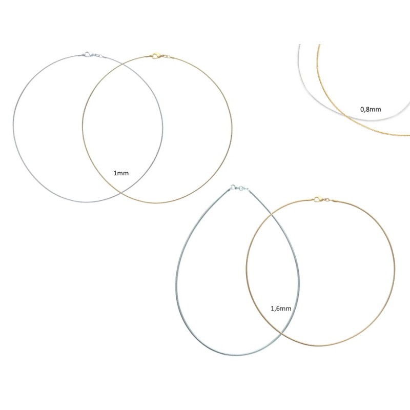 Collier câble ras - de - cou en argent 925 millièmes ou plaqué or