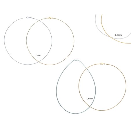 Collier câble ras - de - cou en argent 925 millièmes ou plaqué or