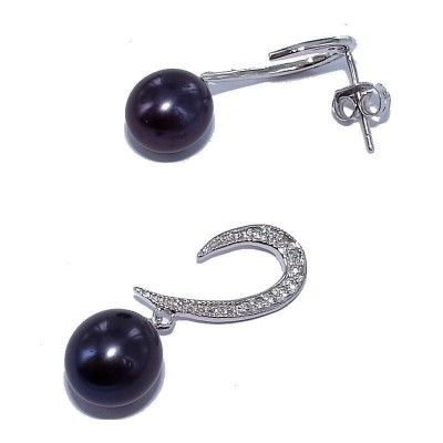 Boucles d'oreille femme, Perles noires véritables - Via - Lyn&Or Bijoux