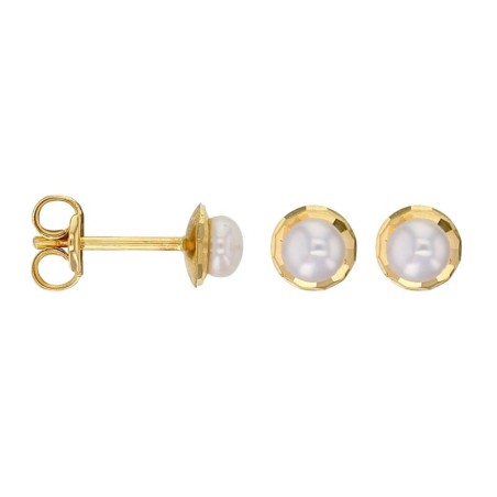 Boucles d'oreilles perle de culture d'eau douce 3 mm, cercle or 18 cts, femme