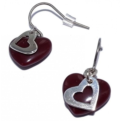 Boucles d'oreille rouge avec coeur pour femme - Fire-Heart - Lyn&Or Bijoux