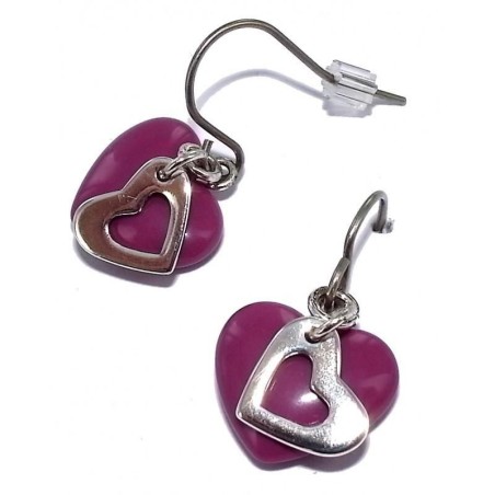 Boucles d'oreilles coeur rose original pour femme, Argent 925