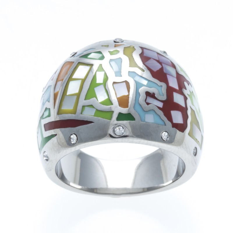 Bague femme multicolore, créateur Odena, Acier, motif Palmier