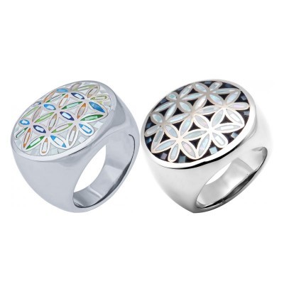 Bague fleur de vie pour femme, Acier, Nacre & émail coloré - Odena
