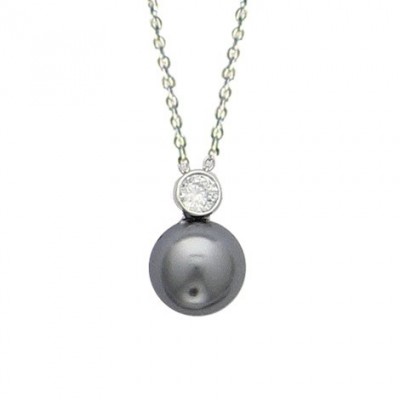 Collier argent & pendentif perle de Majorque grise - Chypria
