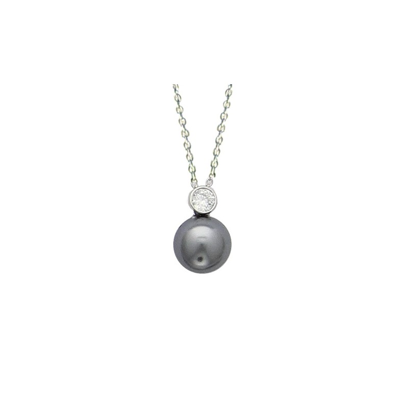 Collier argent & pendentif perle de Majorque grise - Chypria