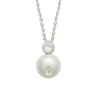 Collier argent & pendentif perle de Majorque blanche - Chypria