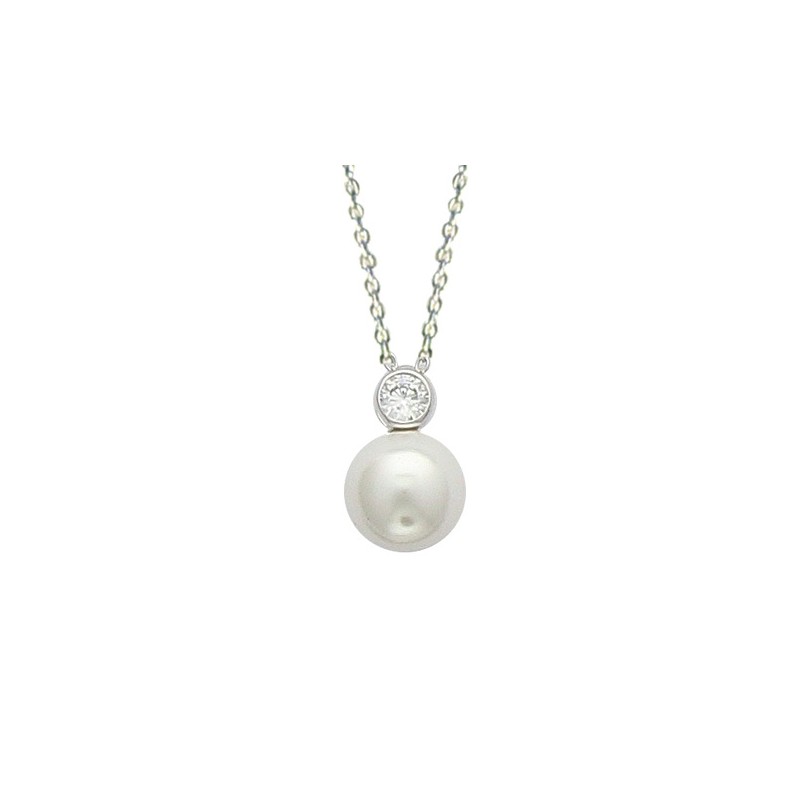 Collier argent & pendentif perle de Majorque blanche - Chypria