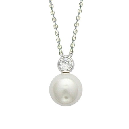 Collier argent & pendentif perle de Majorque blanche - Chypria