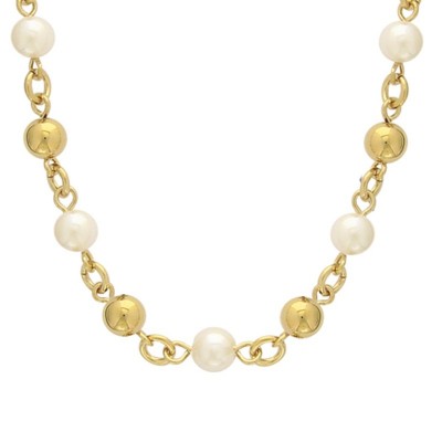 Collier de perles blanches de Majorque et perles dorées - Mallory