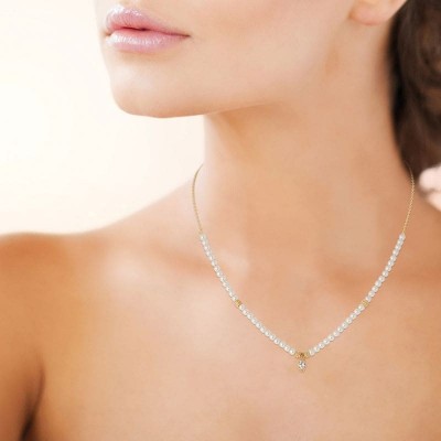 Collier de perles blanches, zircon et plaqué or pour femme