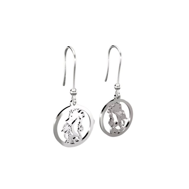 Boucles d'oreilles pendantes, Hippocampes pour femme en argent