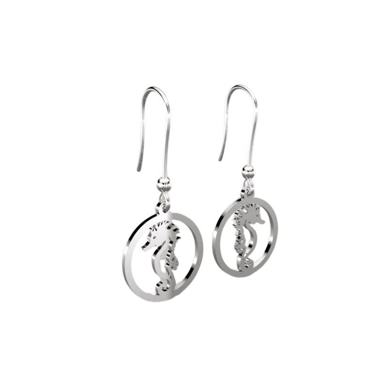 boucles pendantes hippocampes pour femme, argent rhodié 925
