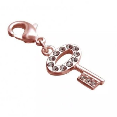 Breloque clé en plaqué or rose & Swarovski - créateur Zoé Bijoux