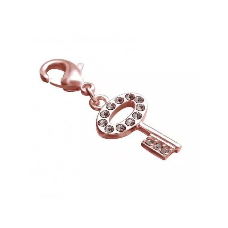 Breloque clé en plaqué or rose & Swarovski - créateur Zoé Bijoux
