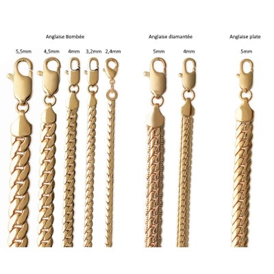 Chaîne femme en plaqué or 18 carats, maille anglaise - 6 modèles