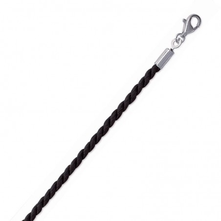 Cordon noir torsadé pour collier, femme et homme