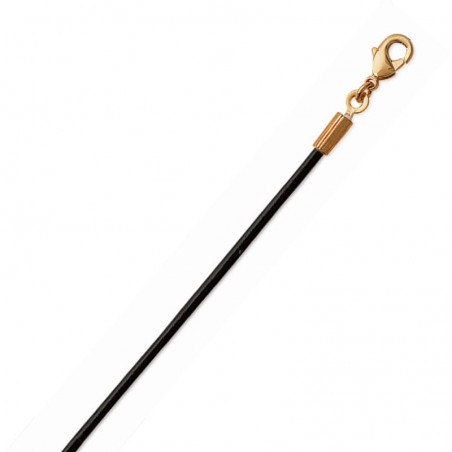 Cordon noir cuir et plaqué or pour collier, femme et homme