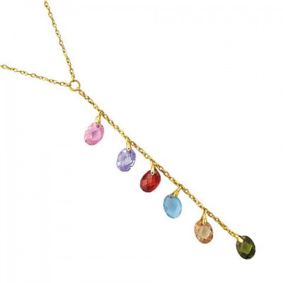 collier Y multicolore, plaqué or et breloques de zircon - Sally