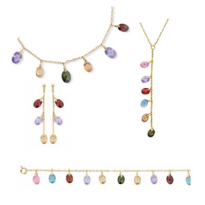 Ensemble de bijoux multicolores, plaqué or et zircon - Sally
