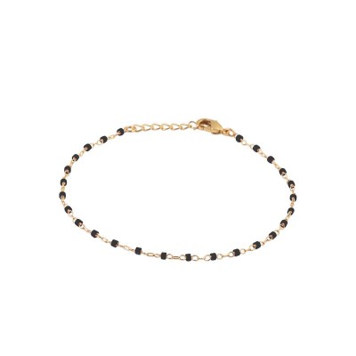 Bracelet en perles de Miyuki noires et plaqué or - Etta