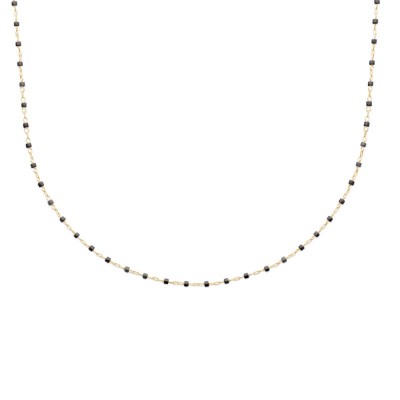 Collier en perles de Miyuki noir et doré, plaqué or - Etta